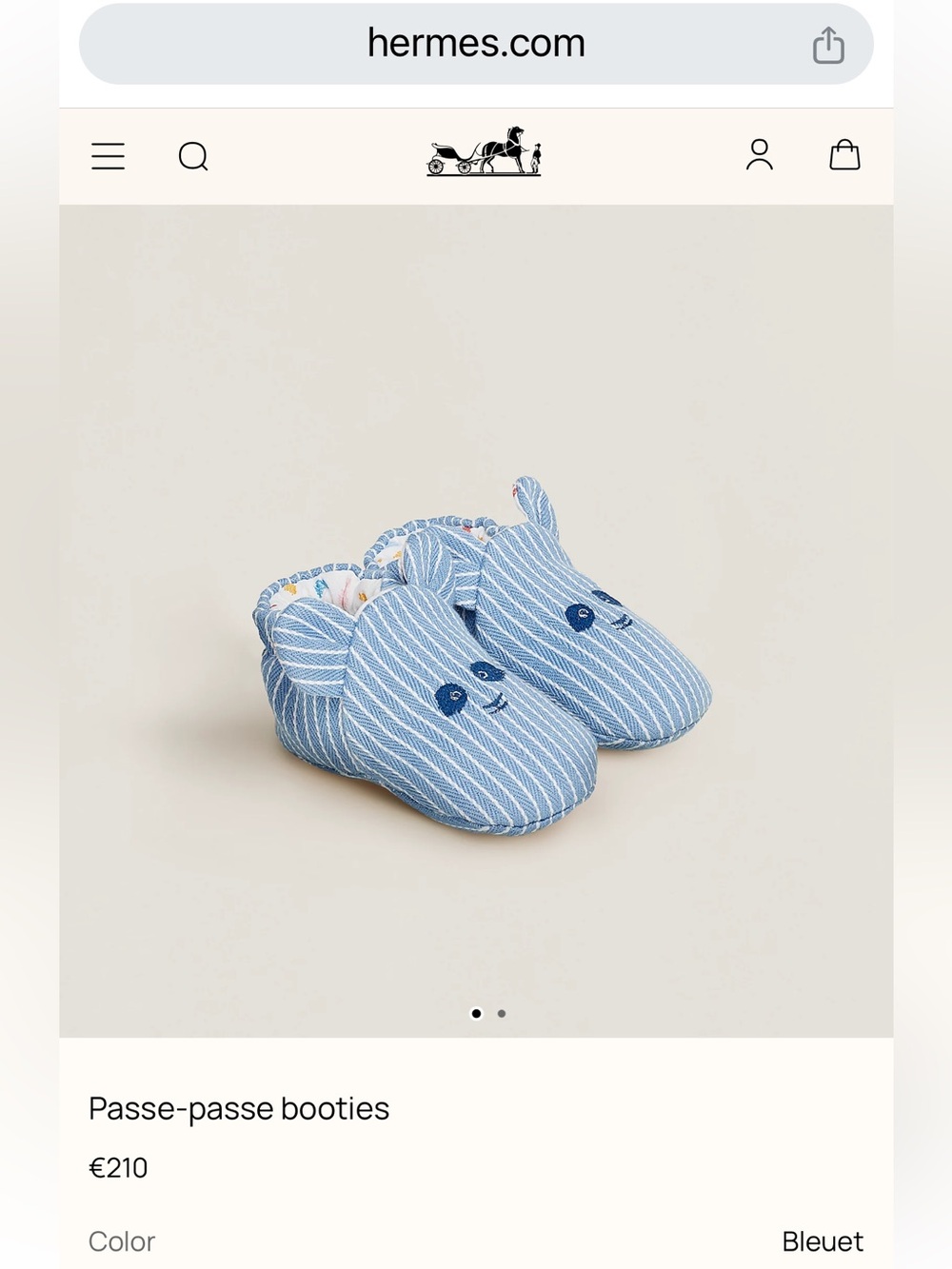 Hermes Blue Striped Passe-passe Baby Booties with Bear Motif